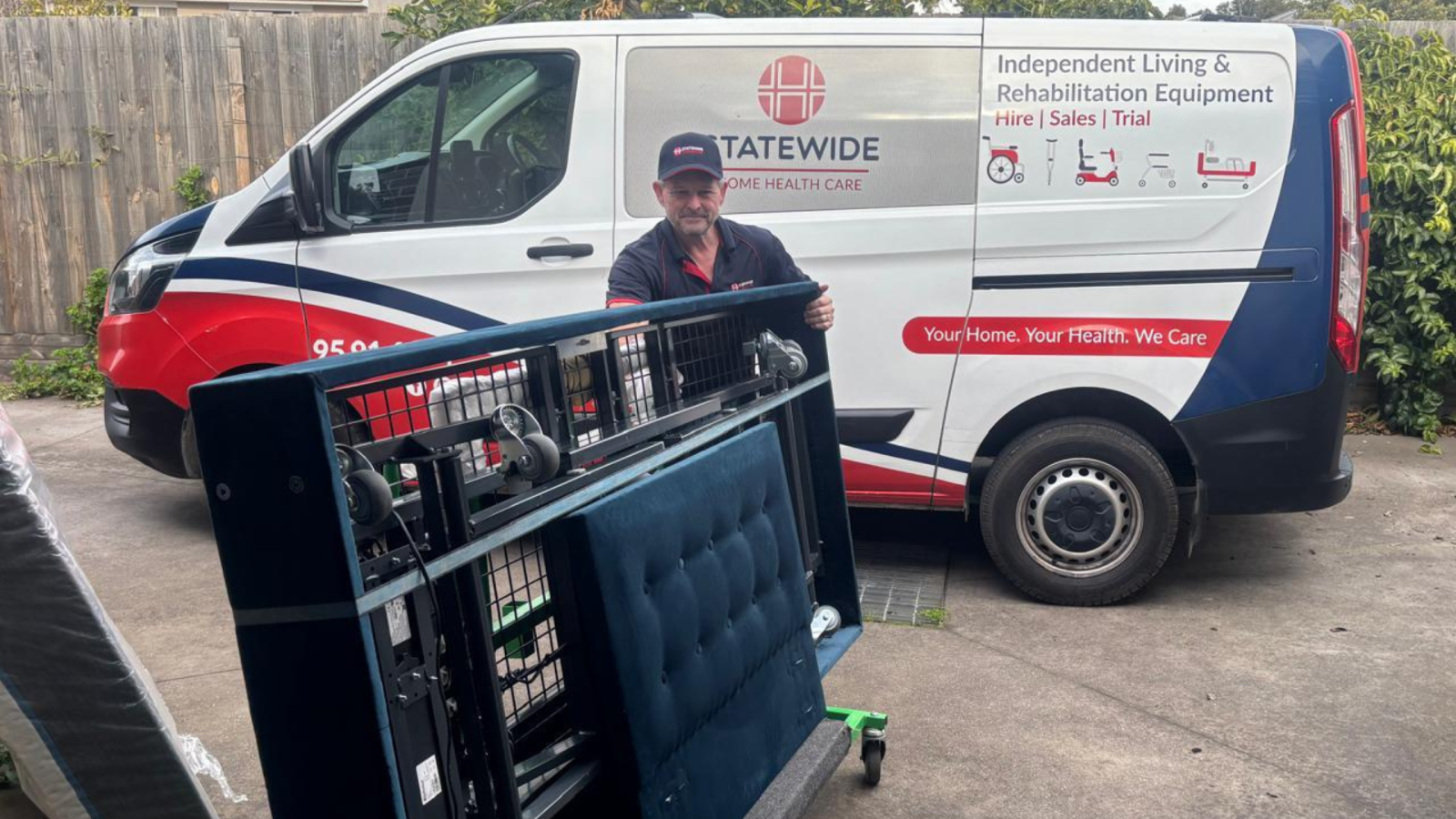 rehab equipment being delivered and set up safely in an older person's home