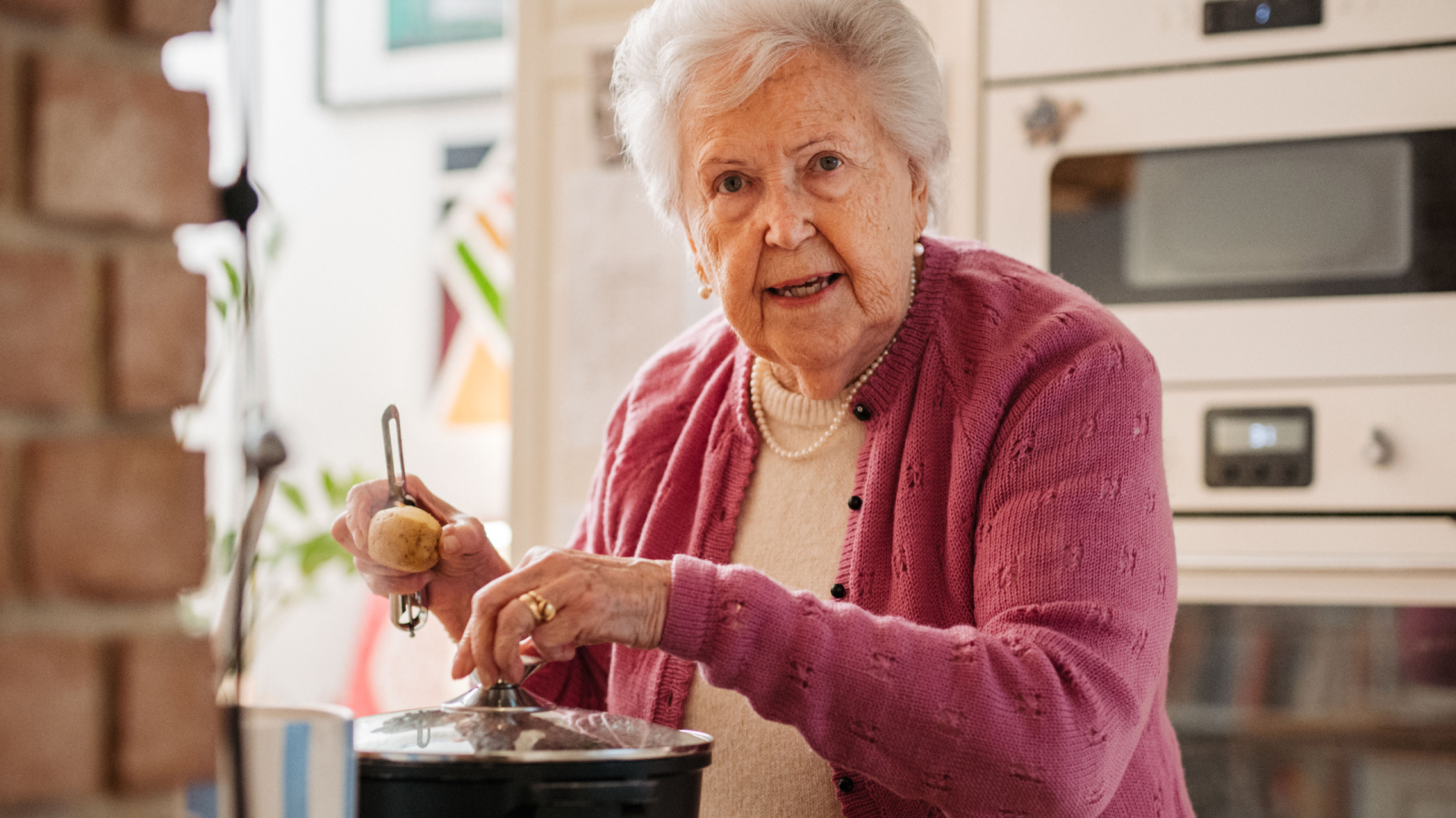 older person at home with carer discussing assistive technology and home safety equipment