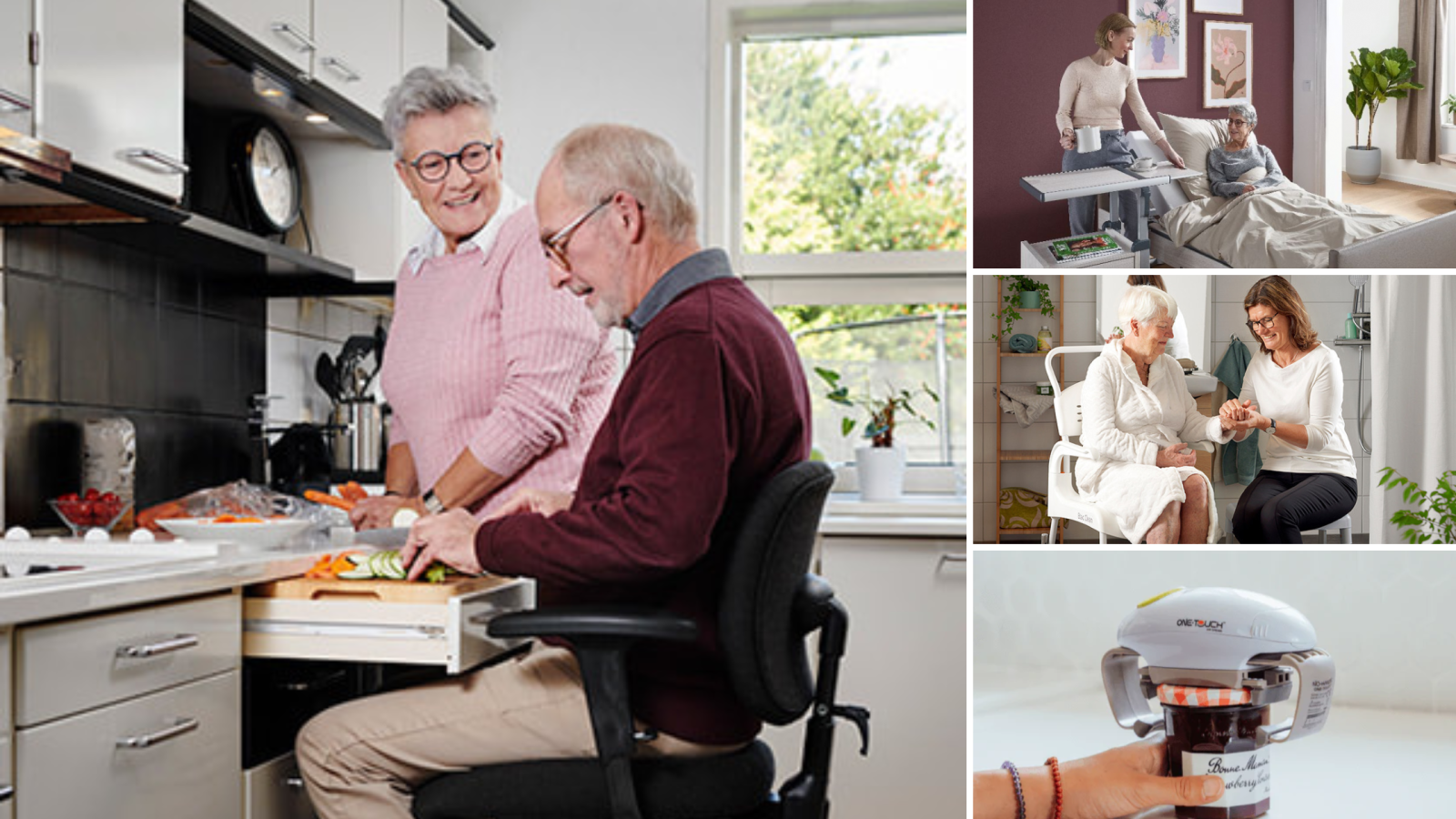 home safety equipment including shower chair, walking frame and bedroom support aids