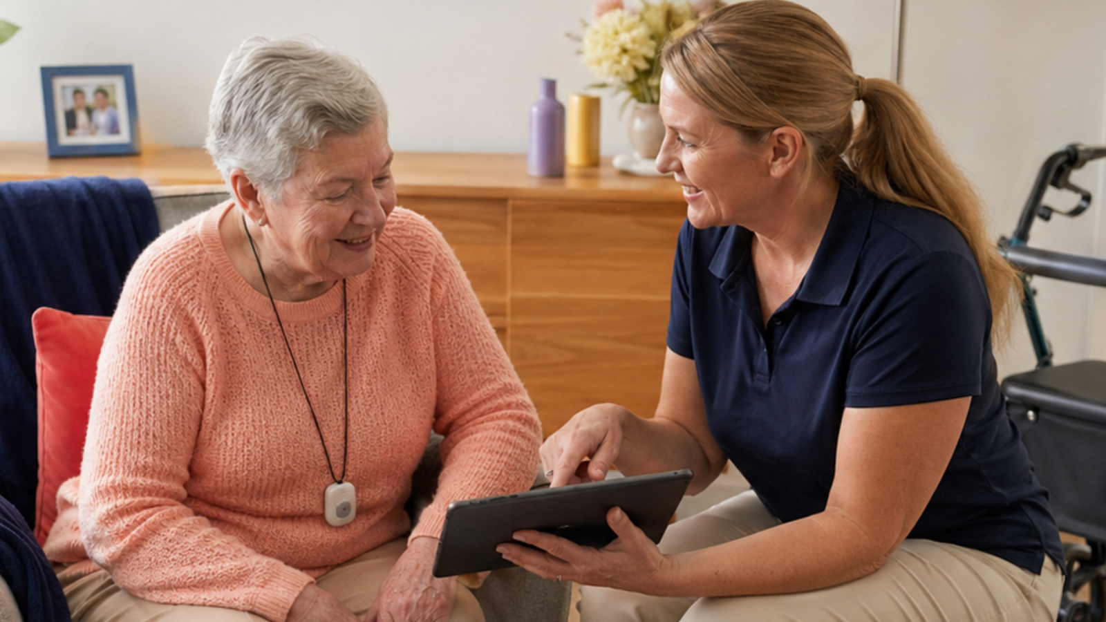 family carer planning home safety equipment options with an older loved one