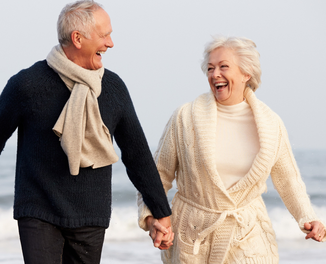 main image for the May promotion 10% off selected health & wellbeing products. An old couple looking at each other and smiling.