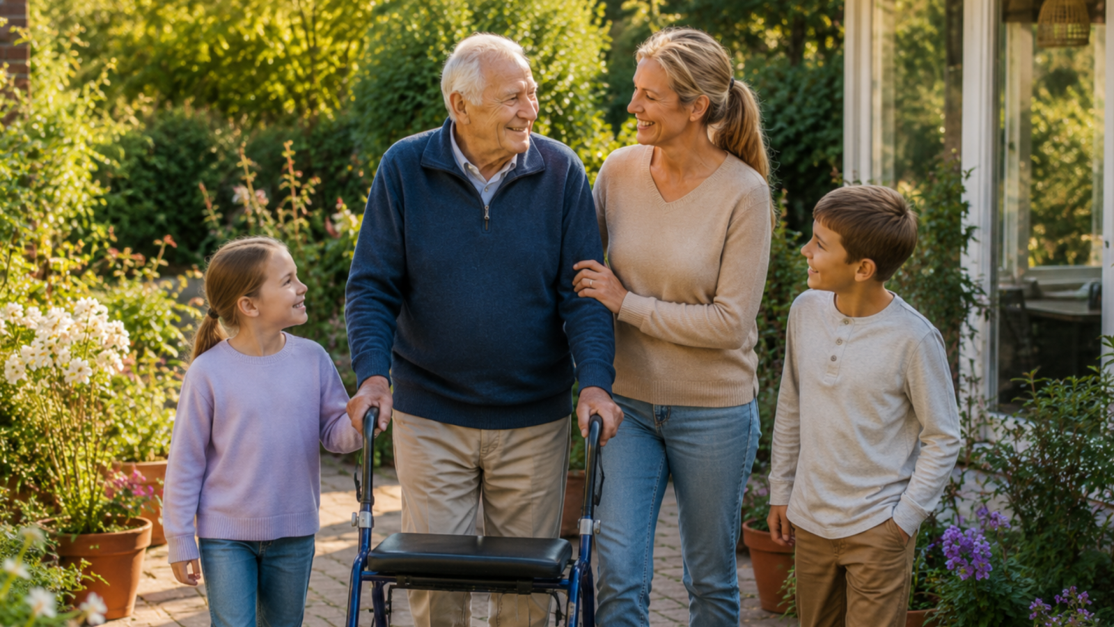 family having a gentle conversation at home during palliative care planning
